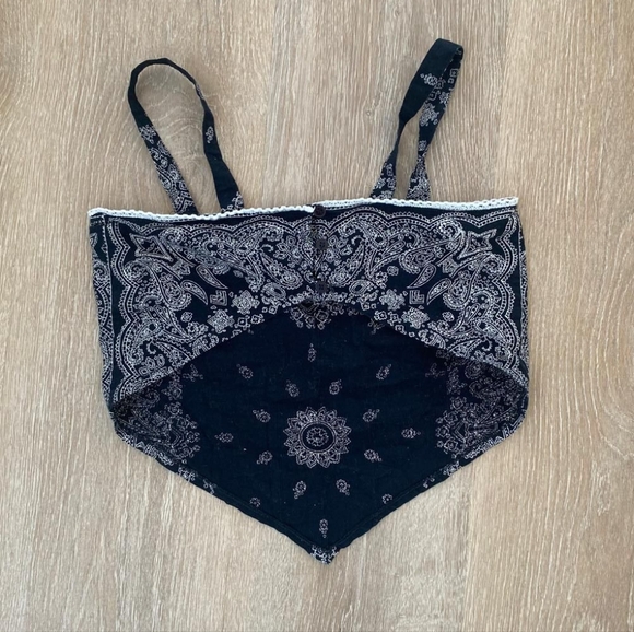 Vintage y2k Or 90s Navy Bandana Print Crop Top - Picture 4 of 5